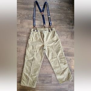 Vintage Filson Mens Pants Tin Cloth Waxed Canvas Suspender 34x28